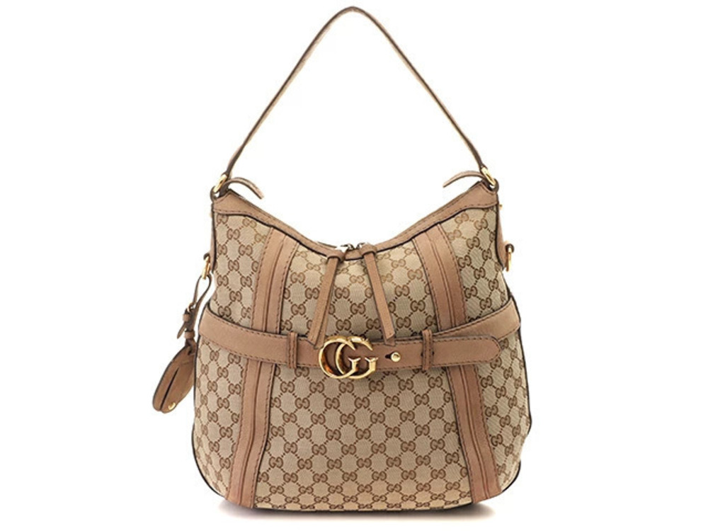 Gucci shoulder bag GG canvas leather brown Beige Cream